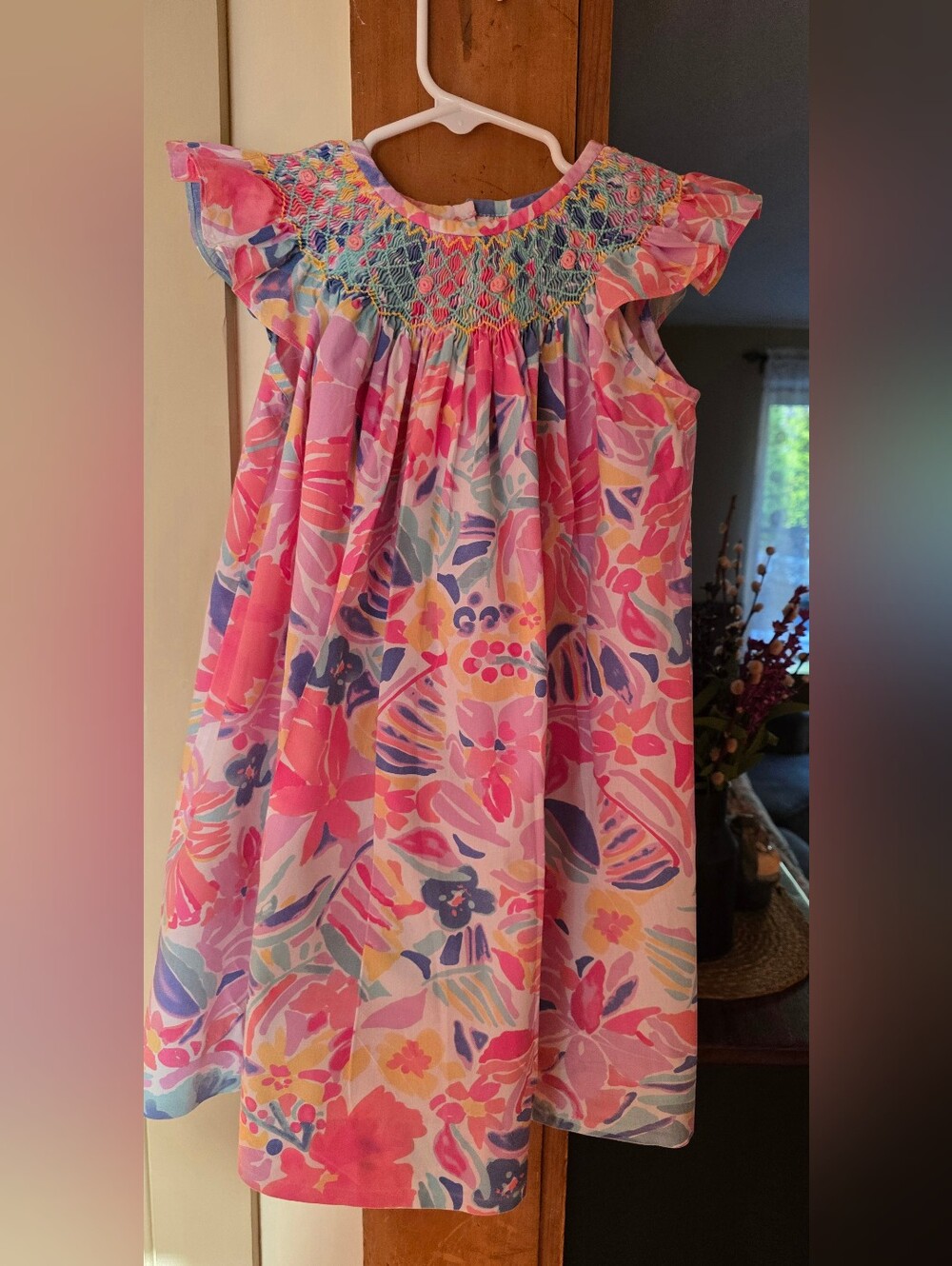 Stitchy Fish Girls Pink Floral Smocked Sundress